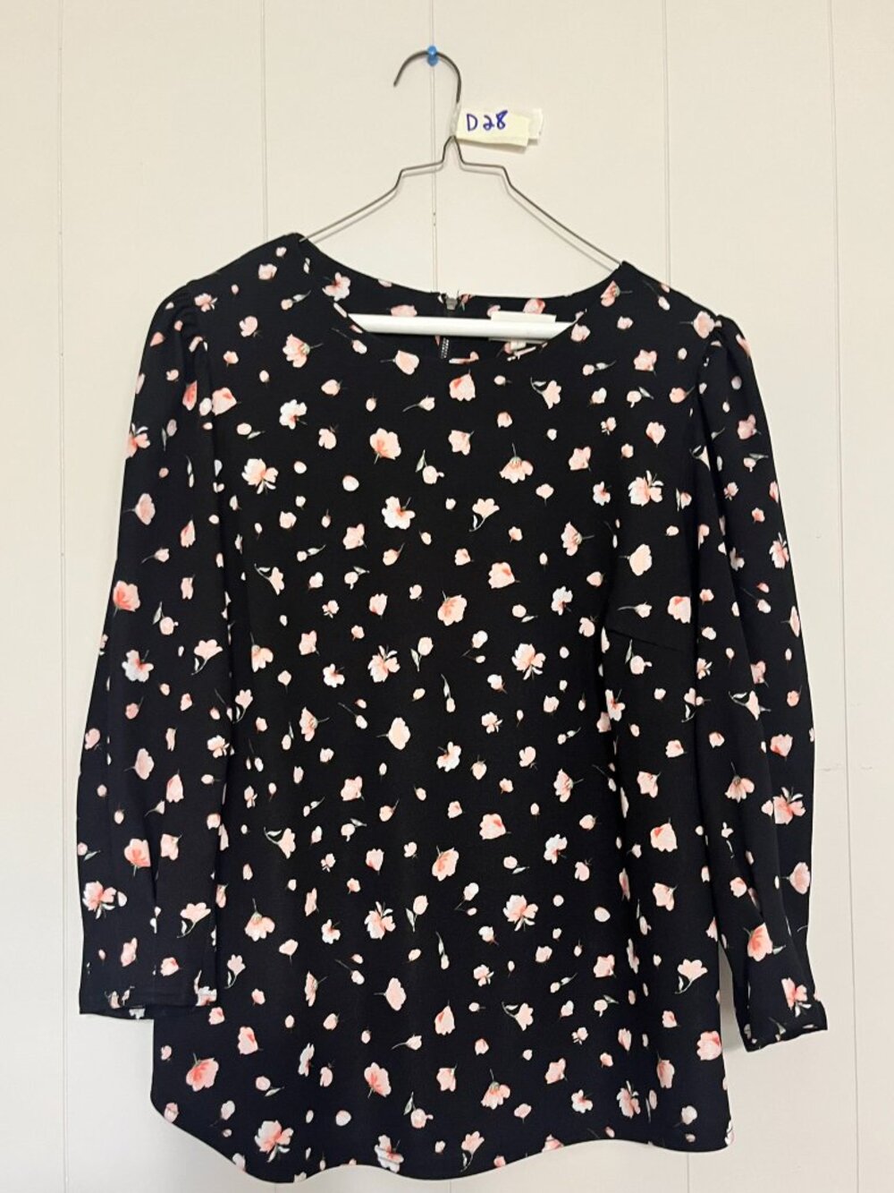 Melloday Black Pink Small Floral Blouse Back Zip Size Large